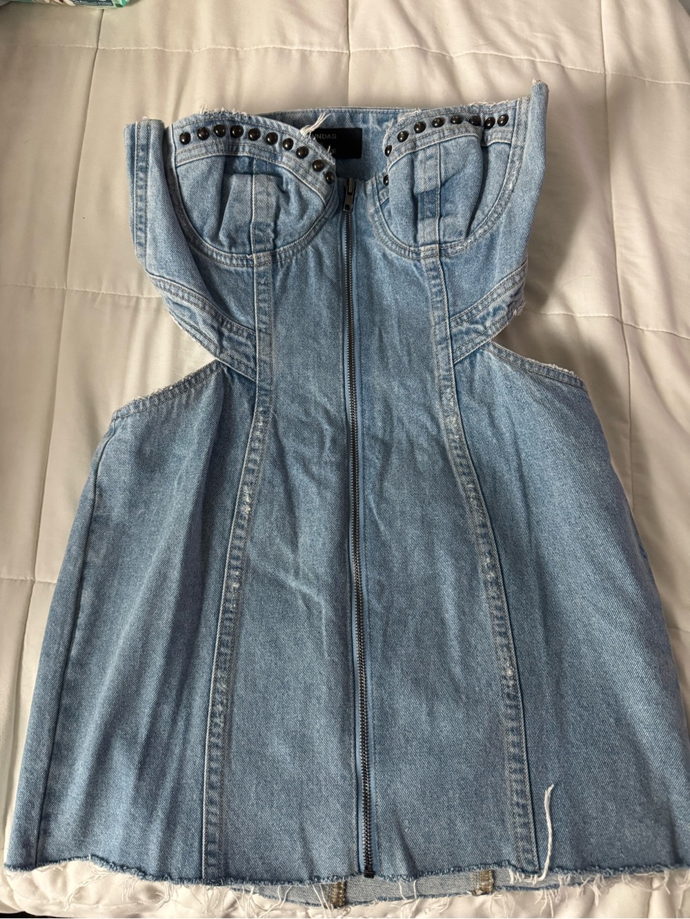 DUNDAS x Revolve Strapless Light Blue Denim Mini Dress with Cutouts - Picture 3 of 9